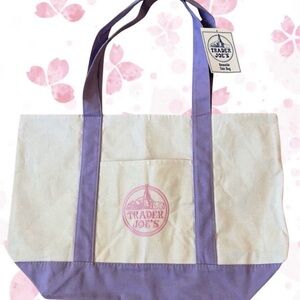 Trader Joe's Large Lavender Canvas Tote Bag Reusable Limited Edition! 💜🩷